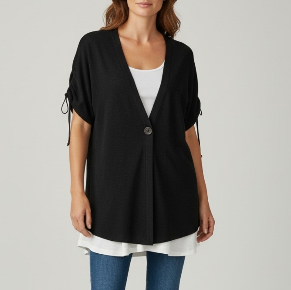 Misook Exclusively Knit Short Sleeve Cardigan Top